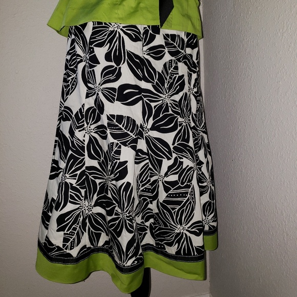 Womens Lime Green/Black n White Leaves Skirt Set - Picture 6 of 8